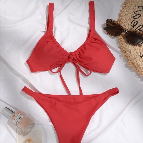 *SOLD* SHEIN Red Front Tie Bikini Top and Bottom Set - Picture 4 of 4